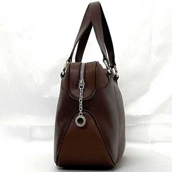 BVLGARI Handbag ec-22641 Dark Brown Leather Mini Boston Grain Women's Unisex